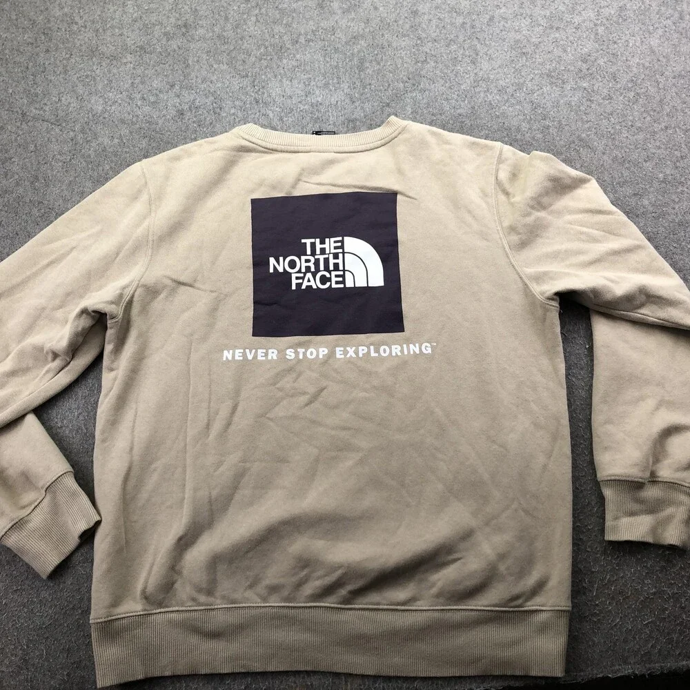 The North Face Sweatshirt Mens Medium Beige Pullover Fleece Crewneck Box Logo